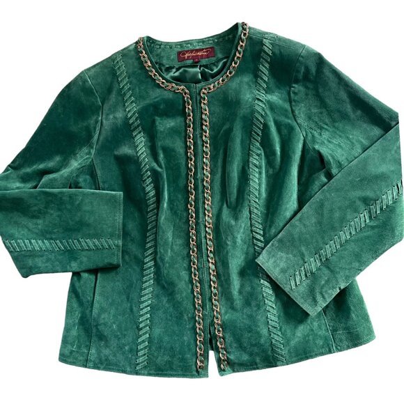 Hal Rubenstein Jade Green 100% Leather Fully Lined Jacket 1X - Picture 1 of 8